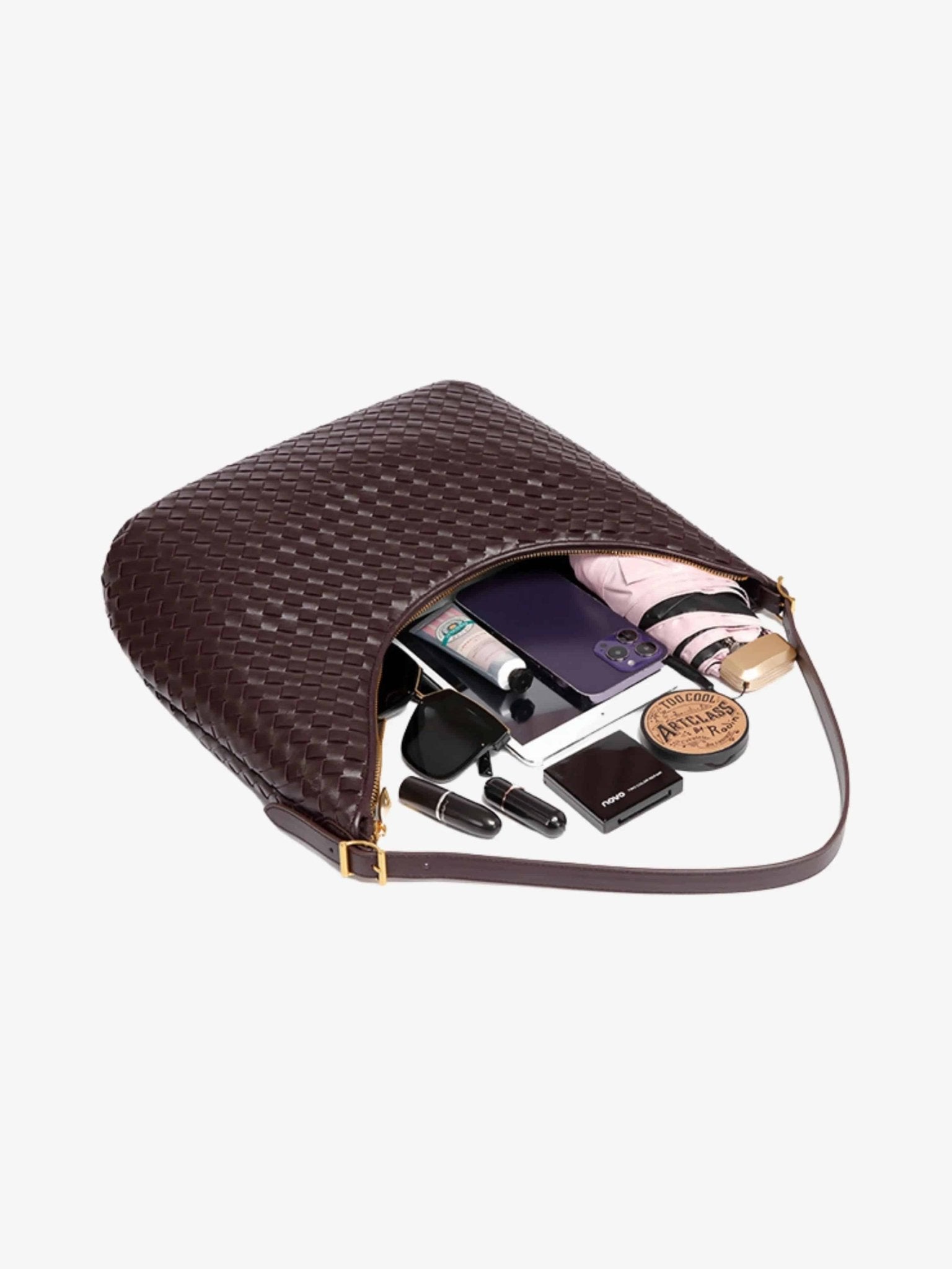 Siena | Brown Woven Leather Shoulder Bag – Sophisticated & Timeless - in Grey | Arvea Bags