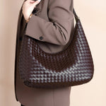 Siena | Brown Woven Leather Shoulder Bag – Sophisticated & Timeless - in Grey | Arvea Bags