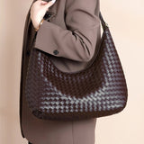 Siena | Brown Woven Leather Shoulder Bag – Sophisticated & Timeless - in Grey | Arvea Bags