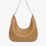 Siena | Brown Woven Leather Shoulder Bag – Sophisticated & Timeless - in Khaki | Arvea Bags