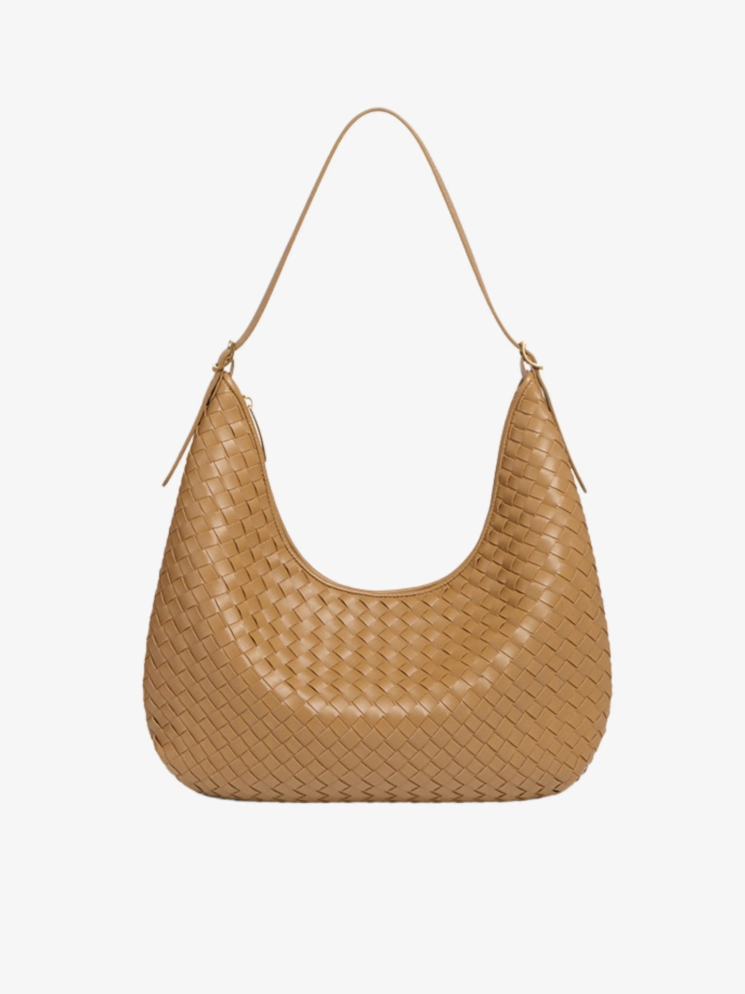 Siena | Brown Woven Leather Shoulder Bag – Sophisticated & Timeless - in Khaki | Arvea Bags