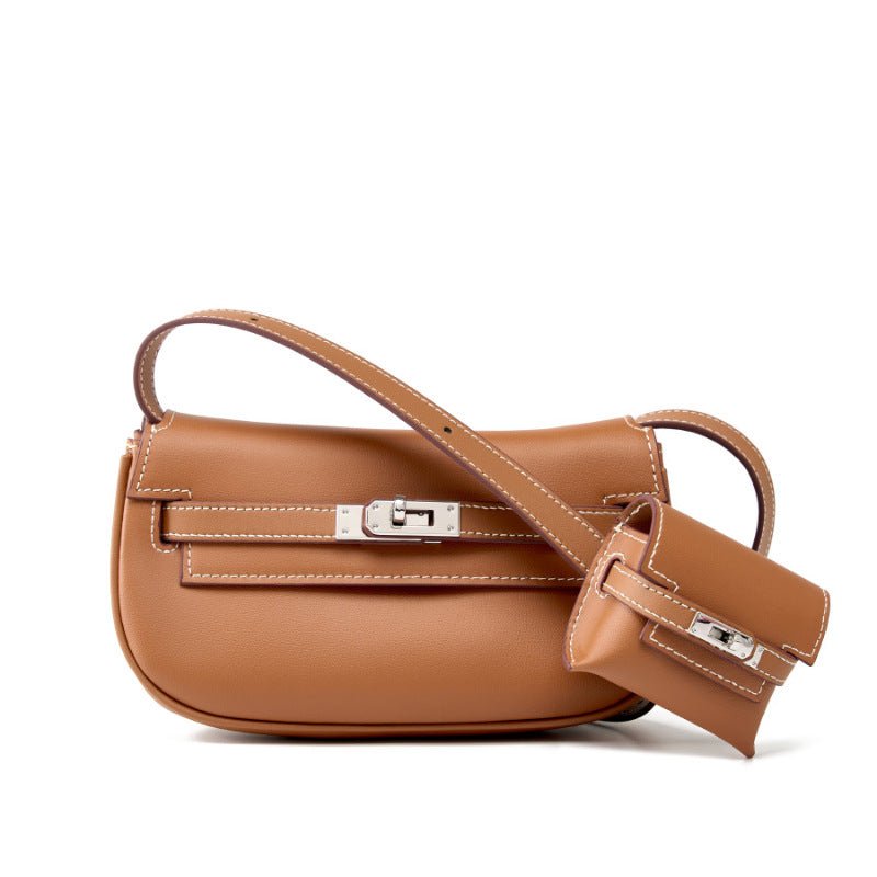 Sienna | Elegant Soft Leather Shoulder Bag with Mini Pouch – Chic & Functional - in Golden Brown | Arvea Bags