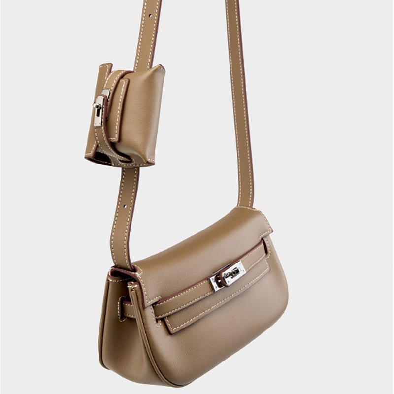 Sienna | Elegant Soft Leather Shoulder Bag with Mini Pouch – Chic & Functional - in Taupe | Arvea Bags