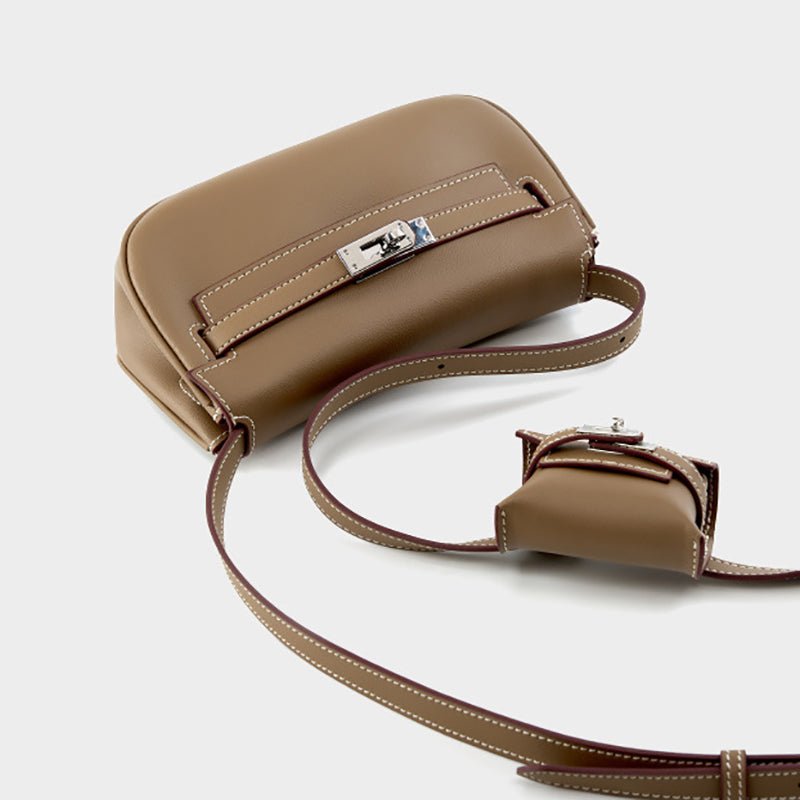 Sienna | Elegant Soft Leather Shoulder Bag with Mini Pouch – Chic & Functional - in Taupe | Arvea Bags