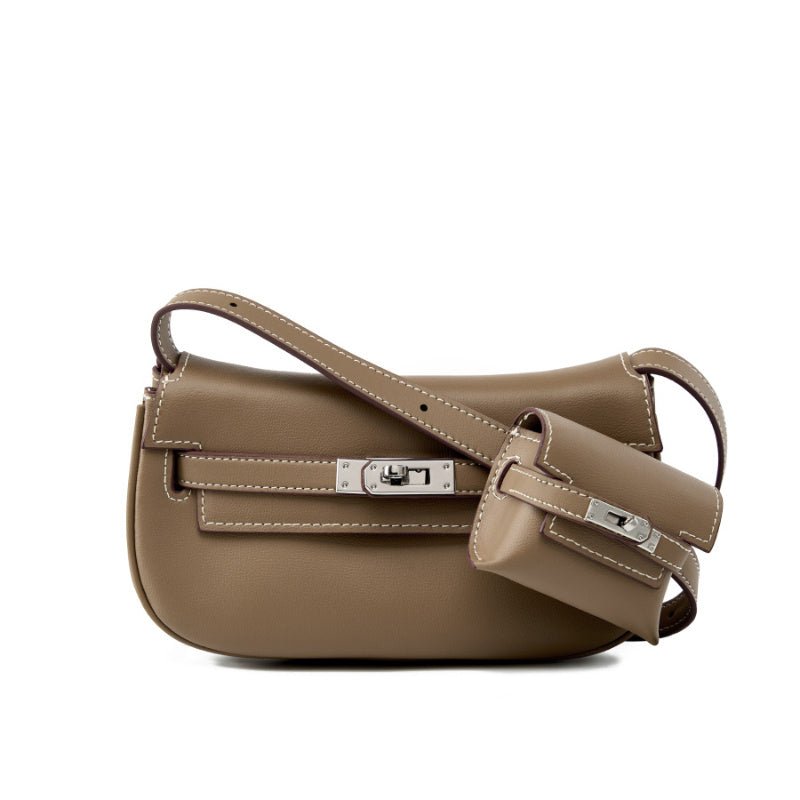 Sienna | Elegant Soft Leather Shoulder Bag with Mini Pouch – Chic & Functional - in Taupe | Arvea Bags