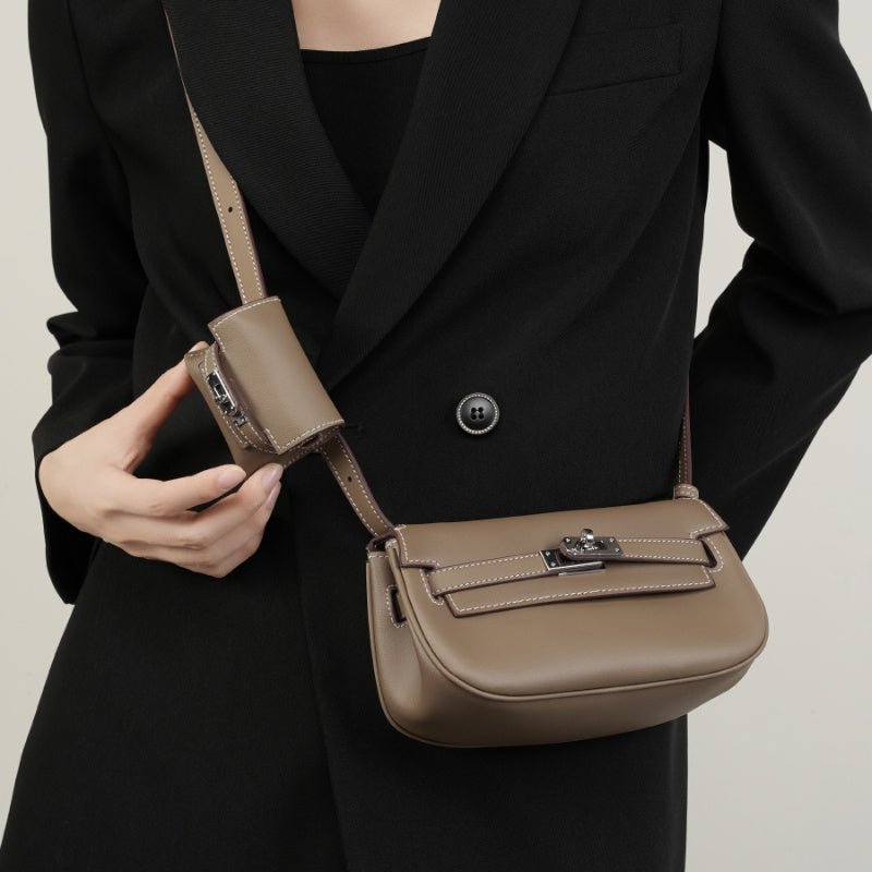 Sienna | Elegant Soft Leather Shoulder Bag with Mini Pouch – Chic & Functional - in Taupe | Arvea Bags