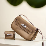 Sienna | Elegant Soft Leather Shoulder Bag with Mini Pouch – Chic & Functional - in Taupe | Arvea Bags