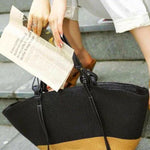 Sienna Two - Tone Woven Tote – Black & Camel Straw Bag - in Black | Arvea Bags