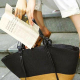 Sienna Two - Tone Woven Tote – Black & Camel Straw Bag - in Black | Arvea Bags