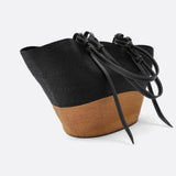 Sienna Two - Tone Woven Tote – Black & Camel Straw Bag - in Black | Arvea Bags