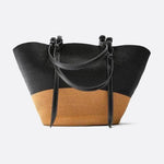 Sienna Two - Tone Woven Tote – Black & Camel Straw Bag - in Black | Arvea Bags