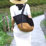 Sienna Two - Tone Woven Tote – Black & Camel Straw Bag - in Black | Arvea Bags
