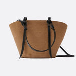 Sienna Two - Tone Woven Tote – Black & Camel Straw Bag - in Camel | Arvea Bags
