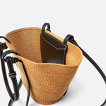 Sienna Two - Tone Woven Tote – Black & Camel Straw Bag - in Camel | Arvea Bags