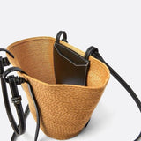 Sienna Two - Tone Woven Tote – Black & Camel Straw Bag - in Camel | Arvea Bags