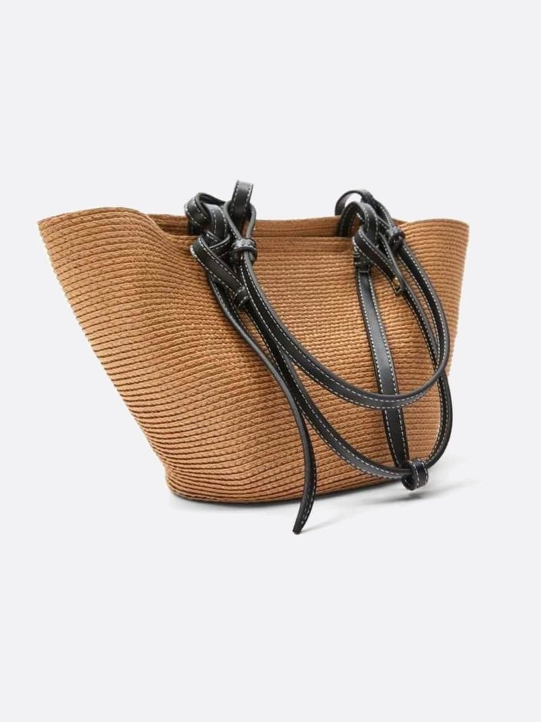 Sienna Two - Tone Woven Tote – Black & Camel Straw Bag - in Camel | Arvea Bags