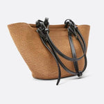 Sienna Two - Tone Woven Tote – Black & Camel Straw Bag - in Camel | Arvea Bags