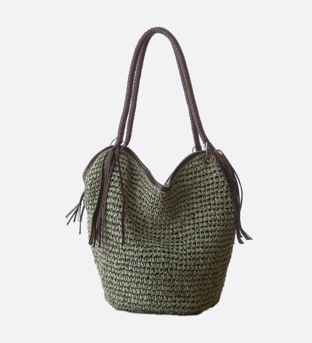 Sierra Soft Straw Shoulder Bag – Woven Hobo Tote - in Green | Arvea Bags