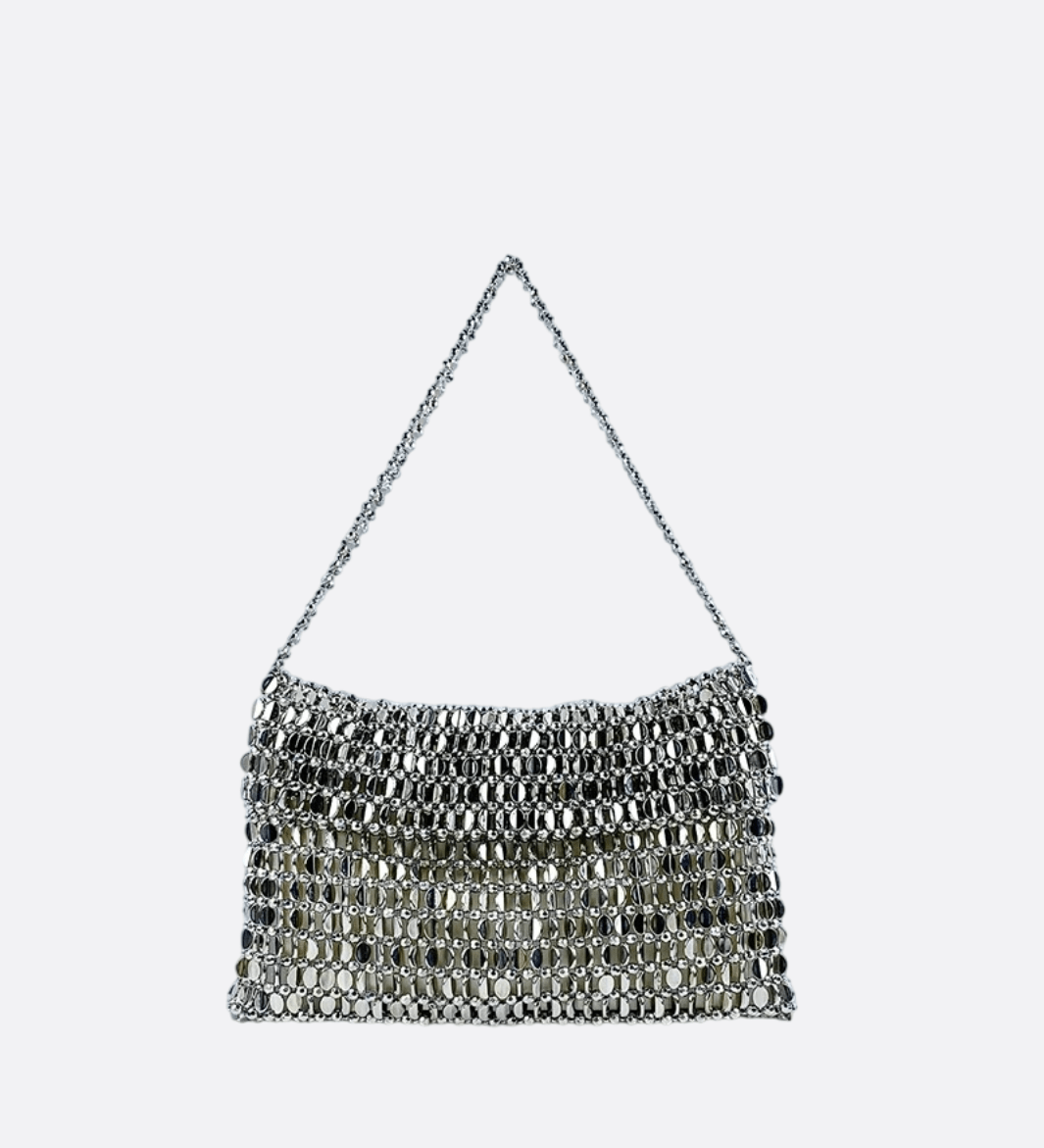 Silver Mesh Evening Shoulder Bag – Shimmer Chainmail Clutch - in Silver | Arvea Bags