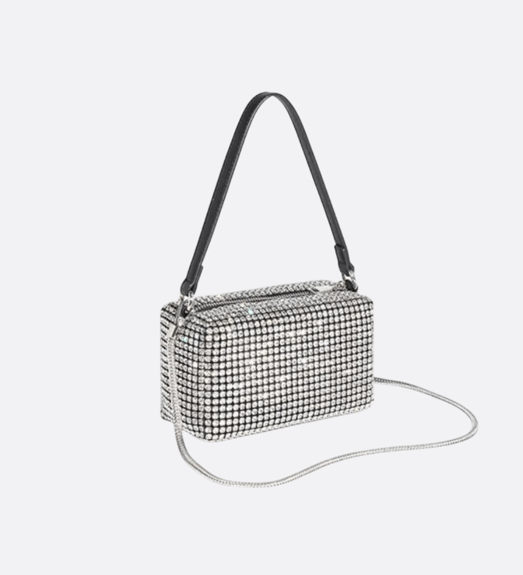 Silver Rhinestone Baguette Bag – Y2K Mini Party Purse - in Silver | Arvea Bags