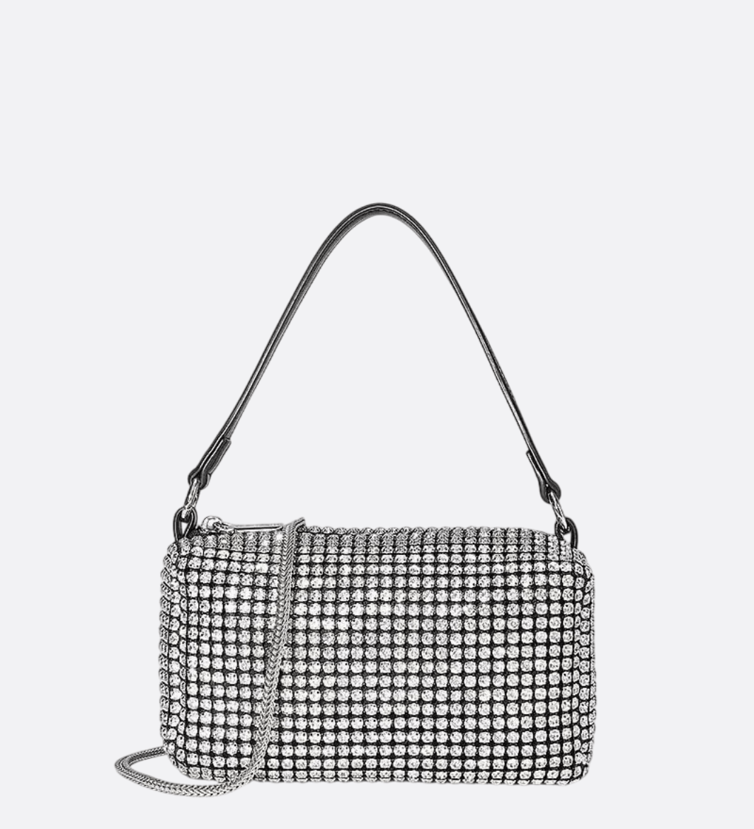 Silver Rhinestone Baguette Bag – Y2K Mini Party Purse - in Silver | Arvea Bags