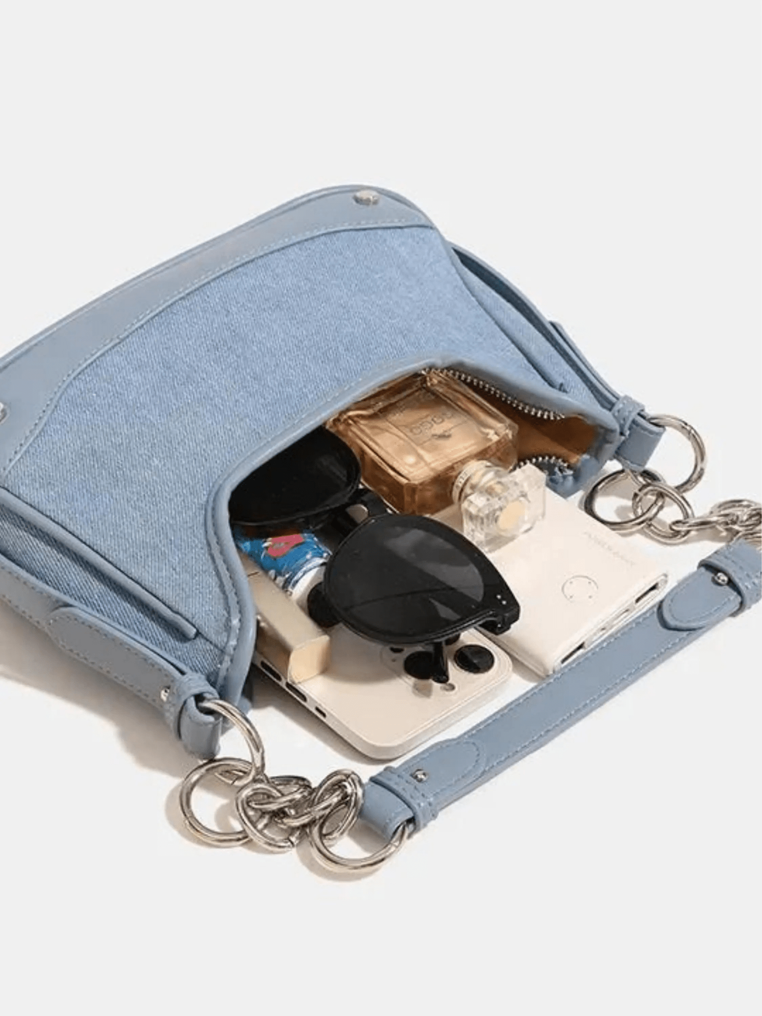 Skylar | Luxe Denim Shoulder Bag – Trendy & Chic - in Teal | Arvea Bags