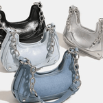 Skylar | Luxe Denim Shoulder Bag – Trendy & Chic - in Teal | Arvea Bags