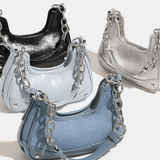 Skylar | Luxe Denim Shoulder Bag – Trendy & Chic - in Teal | Arvea Bags