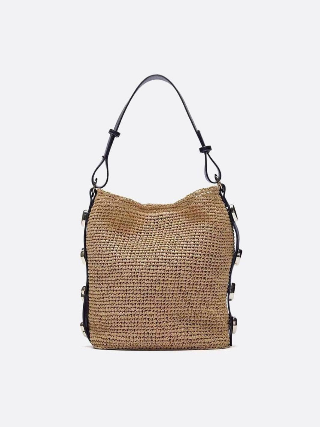 Slouchy Woven Shoulder Bag – Adjustable Strap Hobo Tote - in Taupe | Arvea Bags