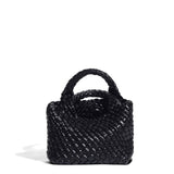 Small Woven Leather Top Handle Bag – Handcrafted Mini Tote with Interior Pocket - in Black | Arvea Bags