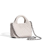 Small Woven Leather Top Handle Bag – Handcrafted Mini Tote with Interior Pocket - in Green | Arvea Bags