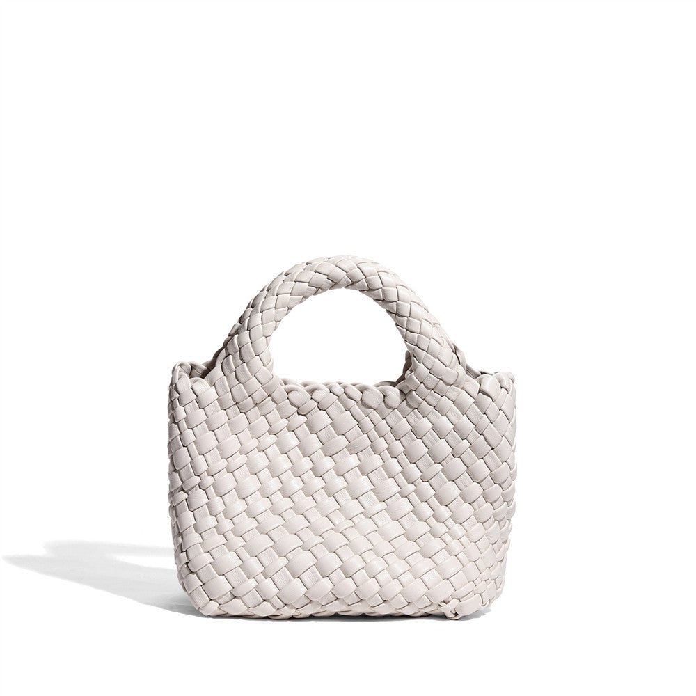 Small Woven Leather Top Handle Bag – Handcrafted Mini Tote with Interior Pocket - in Green | Arvea Bags