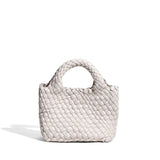 Small Woven Leather Top Handle Bag – Handcrafted Mini Tote with Interior Pocket - in Green | Arvea Bags