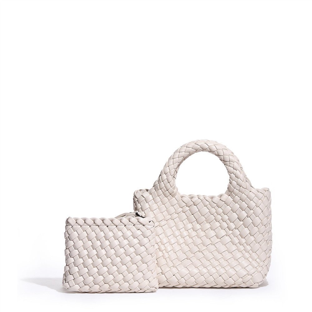 Small Woven Leather Top Handle Bag – Handcrafted Mini Tote with Interior Pocket - in Green | Arvea Bags