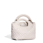 Small Woven Leather Top Handle Bag – Handcrafted Mini Tote with Interior Pocket - in Off White | Arvea Bags