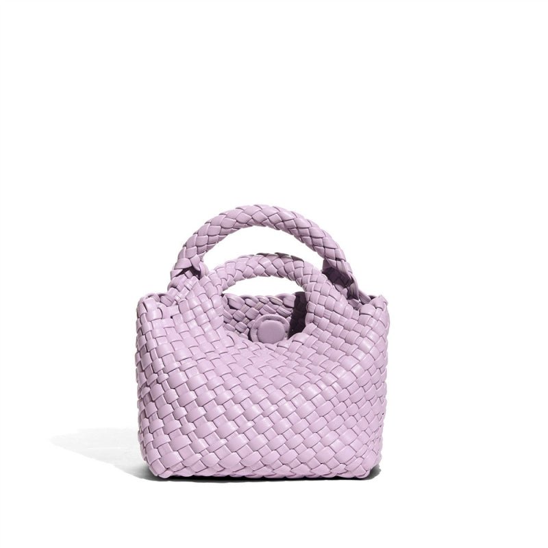 Small Woven Leather Top Handle Bag – Handcrafted Mini Tote with Interior Pocket - in Purple | Arvea Bags