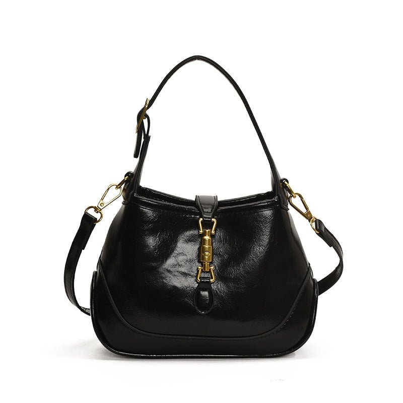 Sofie Saddle Bag – Glossy Burgundy Vegan Leather Shoulder Bag - in Black | Arvea Bags