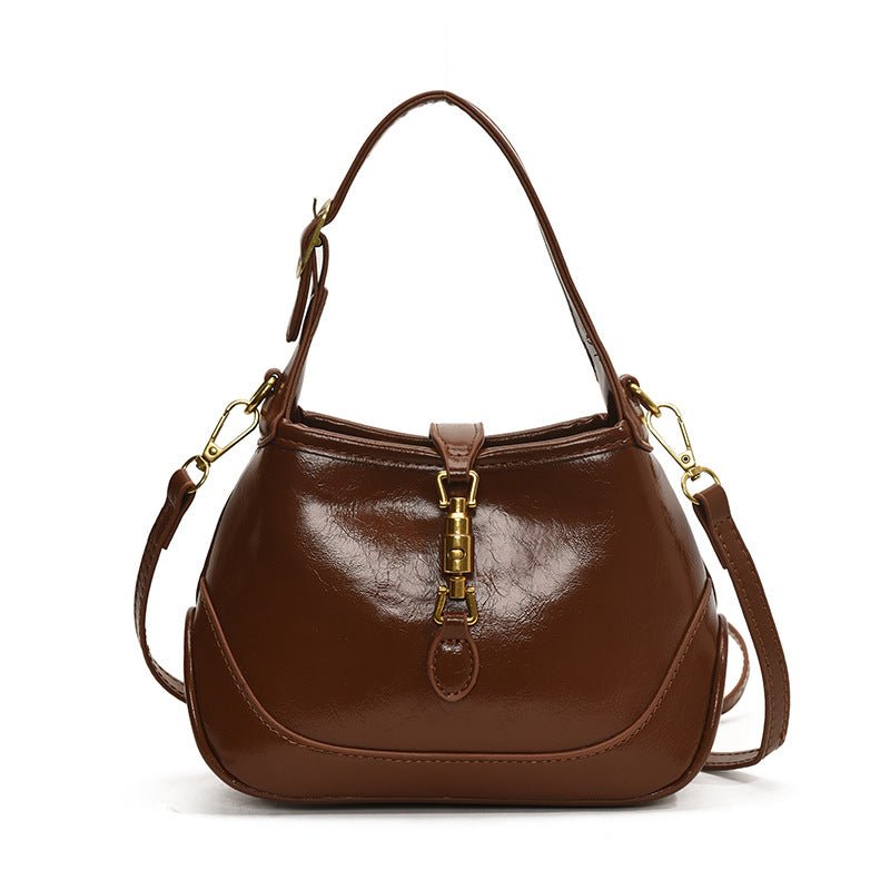 Sofie Saddle Bag – Glossy Burgundy Vegan Leather Shoulder Bag - in Light Brown | Arvea Bags