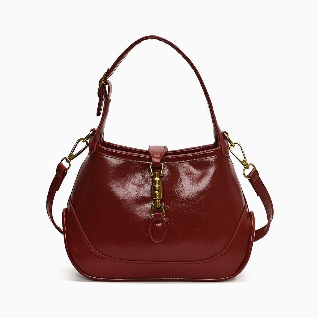 Sofie Saddle Bag – Glossy Burgundy Vegan Leather Shoulder Bag - in Red | Arvea Bags