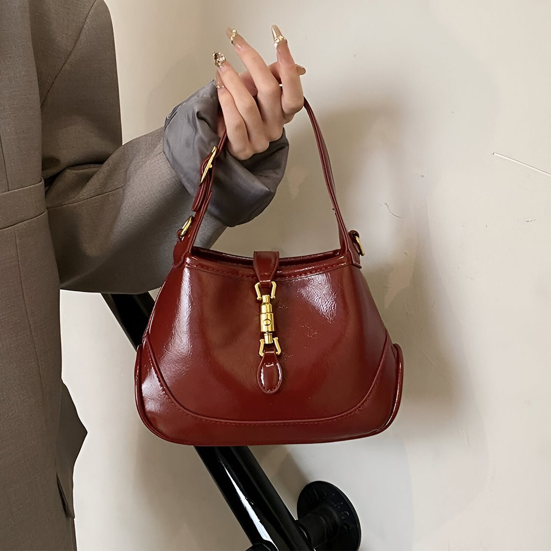 Sofie Saddle Bag – Glossy Burgundy Vegan Leather Shoulder Bag - in Red | Arvea Bags