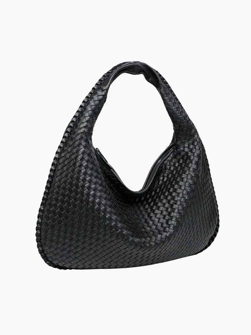 Soft Woven Shoulder Bag – Minimalist Hobo Design in Vegan Leather - in Black | Arvea Bags
