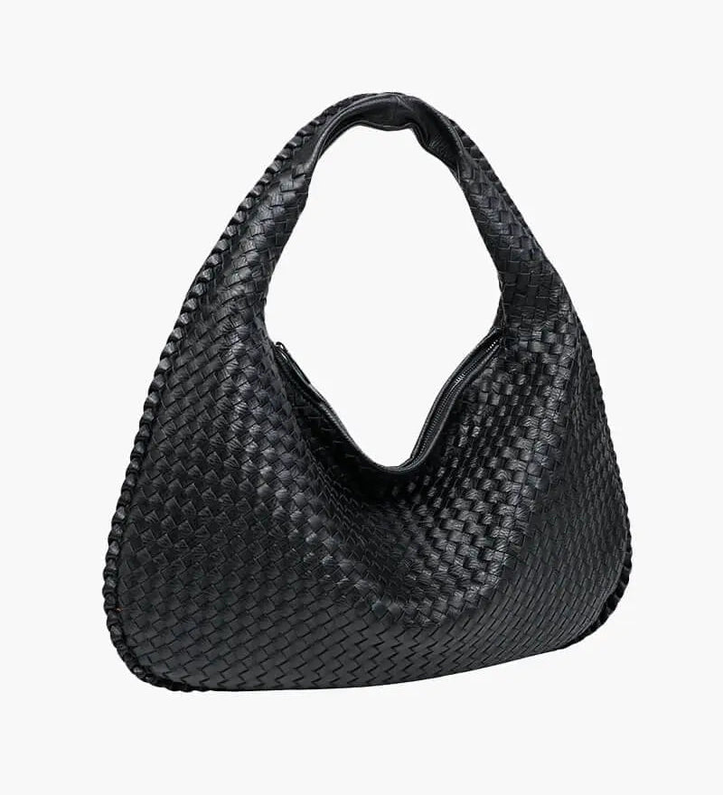 Soft Woven Shoulder Bag – Minimalist Hobo Design in Vegan Leather - in Black | Arvea Bags