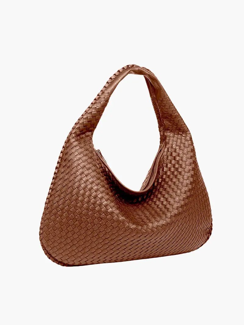 Soft Woven Shoulder Bag – Minimalist Hobo Design in Vegan Leather - in Brown | Arvea Bags