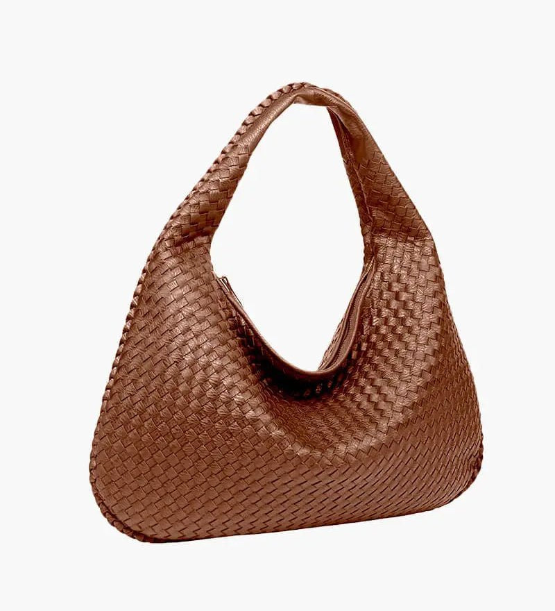Soft Woven Shoulder Bag – Minimalist Hobo Design in Vegan Leather - in Brown | Arvea Bags