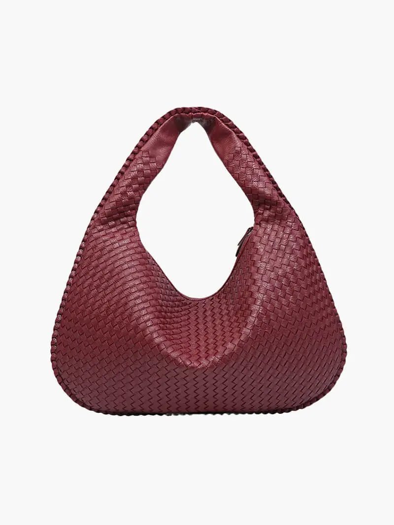Soft Woven Shoulder Bag – Minimalist Hobo Design in Vegan Leather - in Burgundy | Arvea Bags