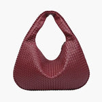 Soft Woven Shoulder Bag – Minimalist Hobo Design in Vegan Leather - in Burgundy | Arvea Bags