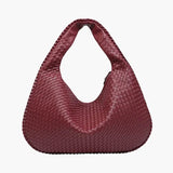 Soft Woven Shoulder Bag – Minimalist Hobo Design in Vegan Leather - in Burgundy | Arvea Bags