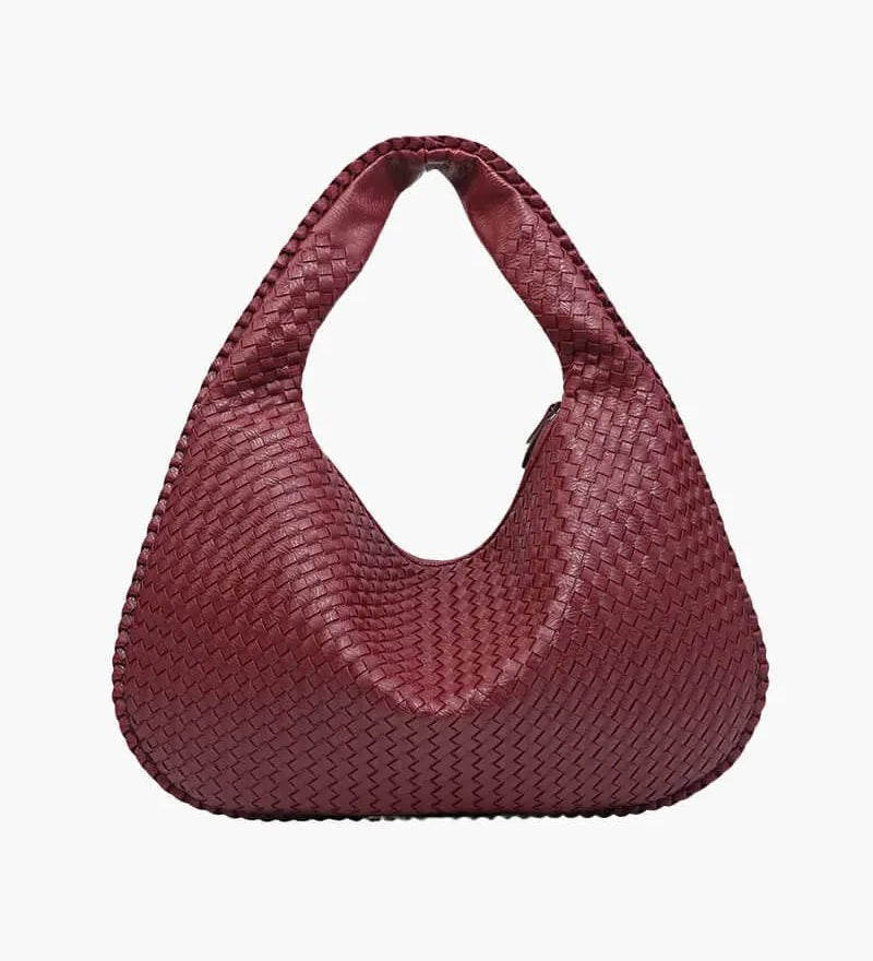 Soft Woven Shoulder Bag – Minimalist Hobo Design in Vegan Leather - in Burgundy | Arvea Bags