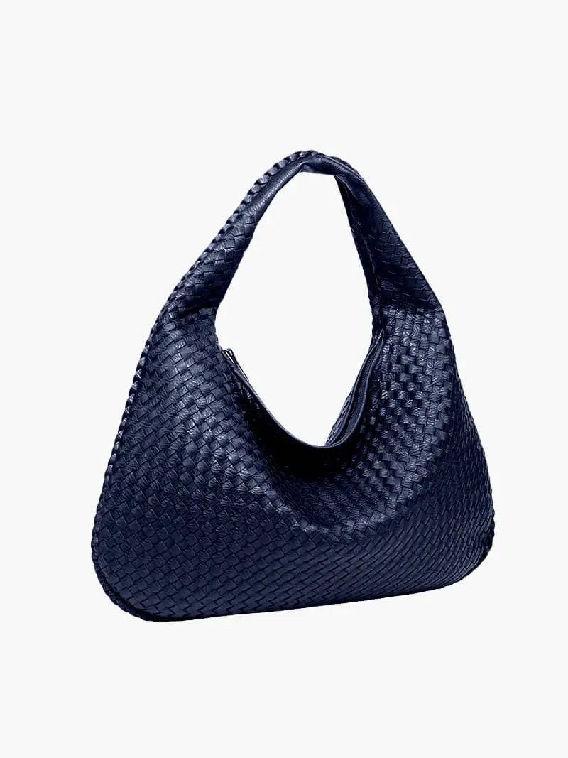 Soft Woven Shoulder Bag – Minimalist Hobo Design in Vegan Leather - in Dark Blue | Arvea Bags