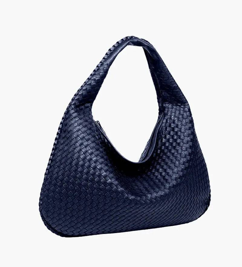 Soft Woven Shoulder Bag – Minimalist Hobo Design in Vegan Leather - in Dark Blue | Arvea Bags